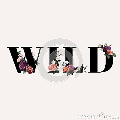 Floral wild word typography on a beige background Stock Photo