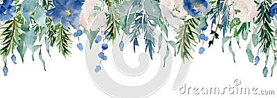 Floral winter seamless border illustration. Christmas Decoration Print Design Template Cartoon Illustration