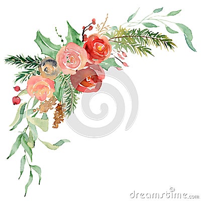 Floral winter wreath illustration. Christmas Decoration Print Design Template Cartoon Illustration