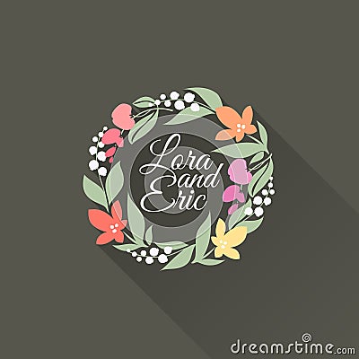 Floral wreath. Flat vector design with long shadow Vector Illustration