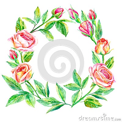 Floral wreath.Garland of a roses branches. Cartoon Illustration