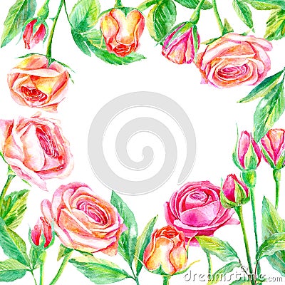 Floral wreath.Garland of a roses branches. Cartoon Illustration