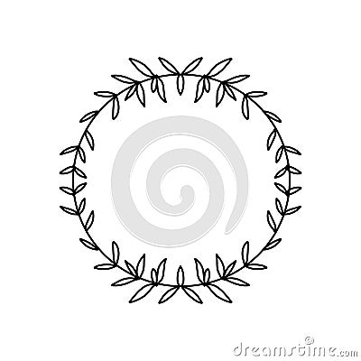Floral wreath illustration, single line dravwing. Black outline circle flower frame for weddong decor. Vector simple Vector Illustration