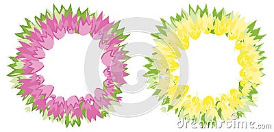 Floral wreath of tulip flowers. Pink and yellow colors. Template, greeting card, posters Vector Illustration