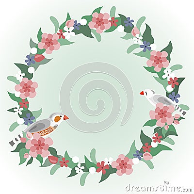 Floral wreath with zebra finches birds Stock Photo