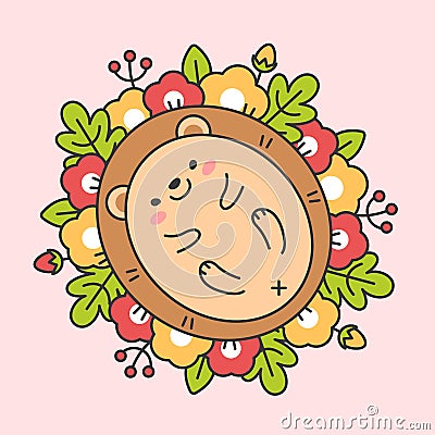 Floral wreathe with leaves and cute hedgehog charactor Stock Photo