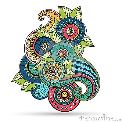 Floral zentangle, doodle henna paisley mehndi design element. Stock Photo