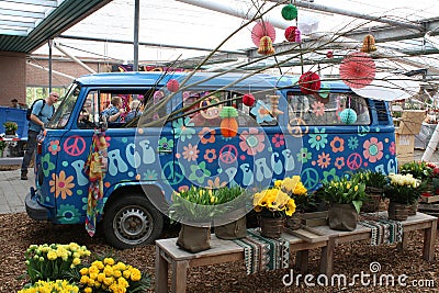 Florally decorated camper van, Keukenhof Gardens Editorial Stock Photo