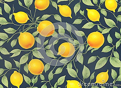 floral lemons leaves papercut duotone color palette. Stock Photo