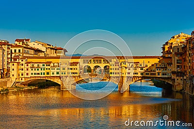 Florence Arno river Ponte Vecchio Cityscape skyline Tuscany Italy landmark Stock Photo