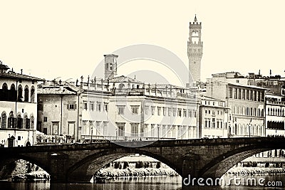 Florence arno river view sepia Stock Photo