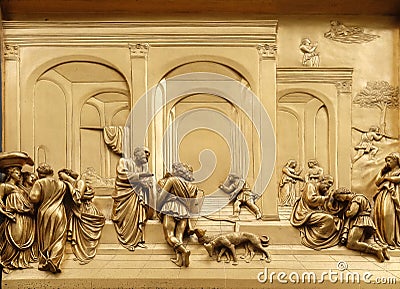 Florence cathedral, Baptistry of Saint John, Gates of Paradise, Isaac with Esau and Jacob Stock Photo