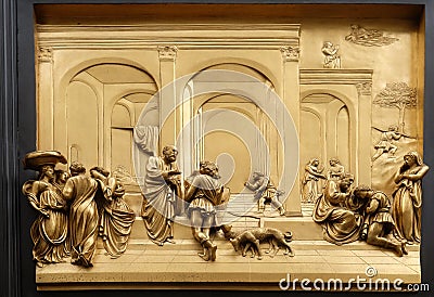 Florence cathedral, Baptistry of Saint John, Gates of Paradise, Isaac with Esau and Jacob Stock Photo