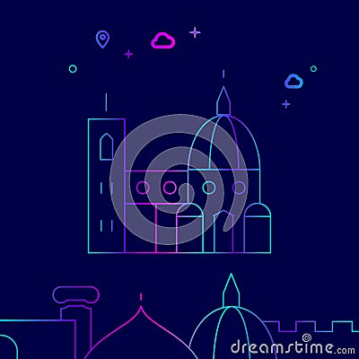 Florence Cathedral, Italy Vector Line Icon, Illustration on a Dark Blue Background. Related Bottom Border Stock Photo