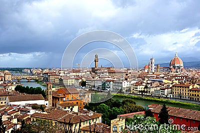 Florence city view , Italy seen from Piazzale Michelangelo with the Dome and Ponte Vecchio Stock Photo