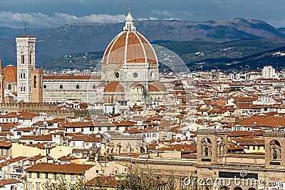 Florence Duomo day view. Basilica di Santa Maria del Fiore Basilica of Saint Mary of the Flower in Florence, Italy Editorial Stock Photo