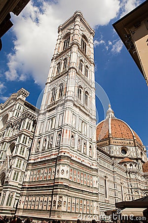 Florence, fasade of Florence Cathedral, Giotto tower, Brunnaleski dome Stock Photo