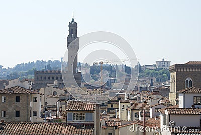 Florence, Italy: aerial view of the roofs of the city and Palazzo Vecchio Stock Photo