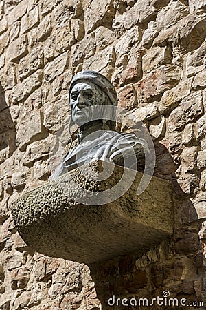 Bust of the Italian poet, thinker and theologian Dante Alighieri in Florence Editorial Stock Photo