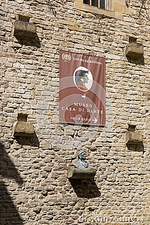 Bust of the Italian poet, thinker and theologian Dante Alighieri in Florence Editorial Stock Photo