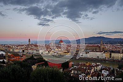 FLORENCE, ITALY - DECEMBER 29, 2017: Landscape at dawn of Florence from Piazzale Michelangelo Stock Photo