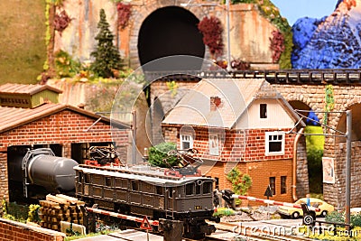 Florence, ITALY - December 2019: Miniature railway model with trains Editorial Stock Photo