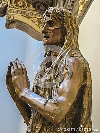 Duomo Museum - Donatello`s Mary Magdalene Wood Carving Editorial Stock Photo