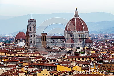 Florence, Italy. The Florence Dome under a foggy sky at sunset. Stock Photo