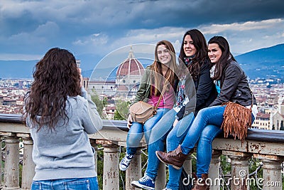 FLORENCE, ITALY - January 23, 2009: The Piazzale Michelangelo Michelangelo Square, souvenir photo among tourists Editorial Stock Photo