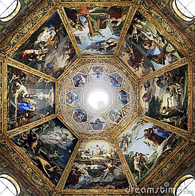 Ornate dome inside of Medici Chapel Editorial Stock Photo