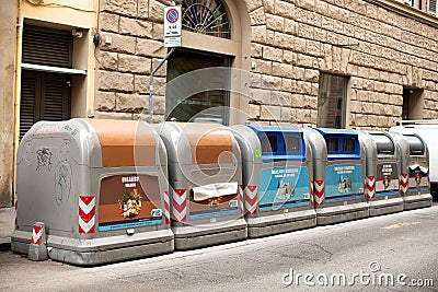 Large kerbside rubbish and recycling collection bins Editorial Stock Photo