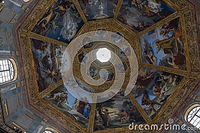 Panoramic view of interior cupola of the Medici Chapels (Cappelle Medicee) Editorial Stock Photo