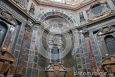Panoramic view of interior of the Medici Chapels (Cappelle Medicee) Editorial Stock Photo