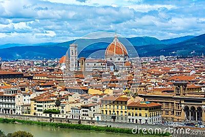 Magical view of the dome of Cattedrale di Santa Maria del Fiore, Florence Editorial Stock Photo