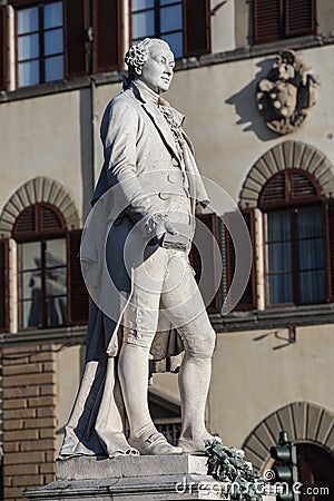 The Monument to Carlo Goldoni sculpted in 1873 by Ulisse Cambi is a white marble outdoor statue Editorial Stock Photo