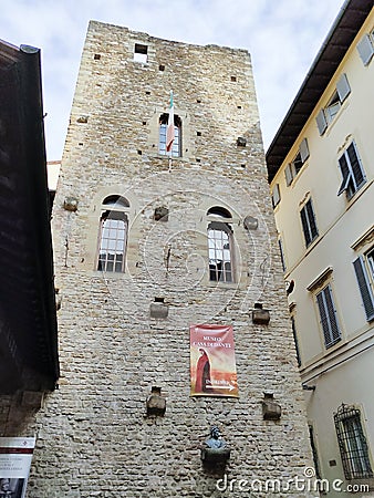 Florence, Italy - October 04, 2023: Bust of Dante Alighieri at Dante's House in Florence, Italy Editorial Stock Photo