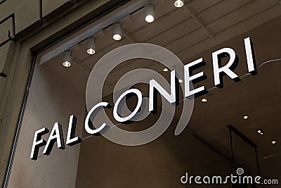 Falconeri logo on Falconeri`s shop Editorial Stock Photo