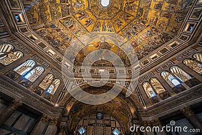 Mosaic-covered interior of the octagonal dome in Baptistery of Saint John in Florence, Italy Editorial Stock Photo