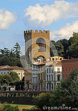 Florence Italy with Old tower called Torre San Niccolo in Italian Stock Photo