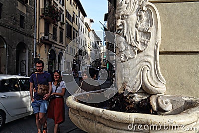Fountain with drinking water in Florence, Italy Editorial Stock Photo