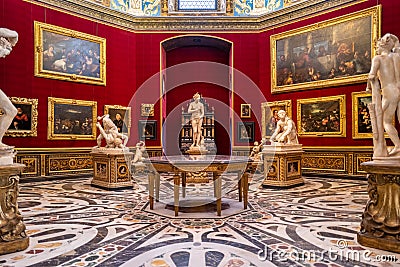 Florence, Italy - September 23, 2020: The tribune room in the Uffizi gallery in Florence. Editorial Stock Photo