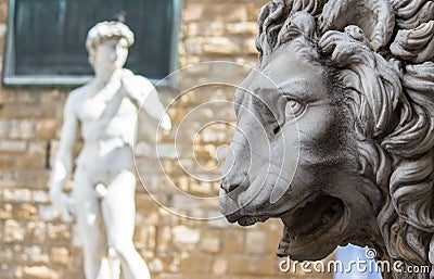 Florence, Lion of the Loggia dei Lanzi or the Signoria Stock Photo