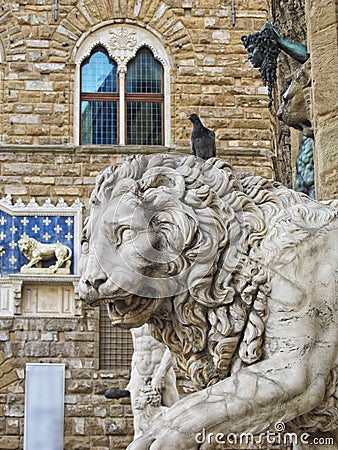 Florence: Lion at the Palazo Vecchio Stock Photo