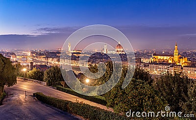 Florence night cityscape panorama after sunset Stock Photo