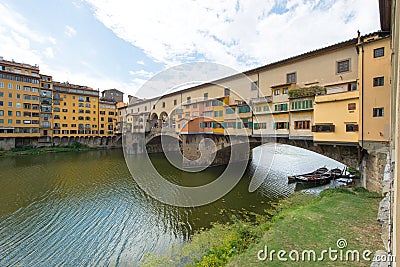 Florence, the old bridge with boats Stock Photo