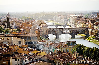 Florence and Ponte Vecchio panoramic view, Firenze, Italy Stock Photo