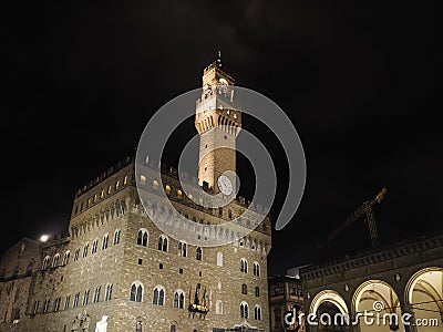 Florence signoria place palazzo vecchio at night Stock Photo