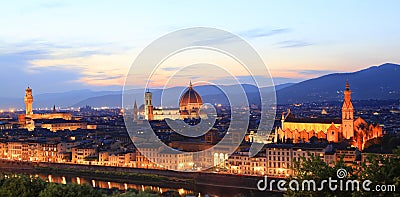 Florence skyline at night, viewed from Piazzale Michelangelo Stock Photo