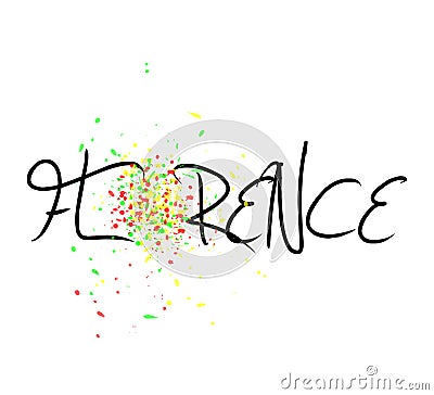 florence text with colorful paint drops Vector Illustration