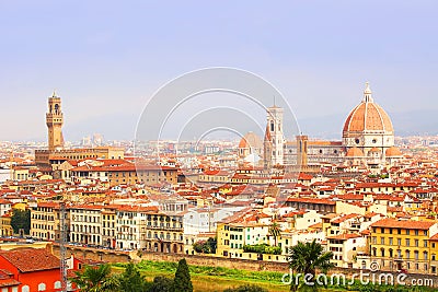 Florence View. Palazzo Vecchio and Cathedral of Santa Maria Stock Photo